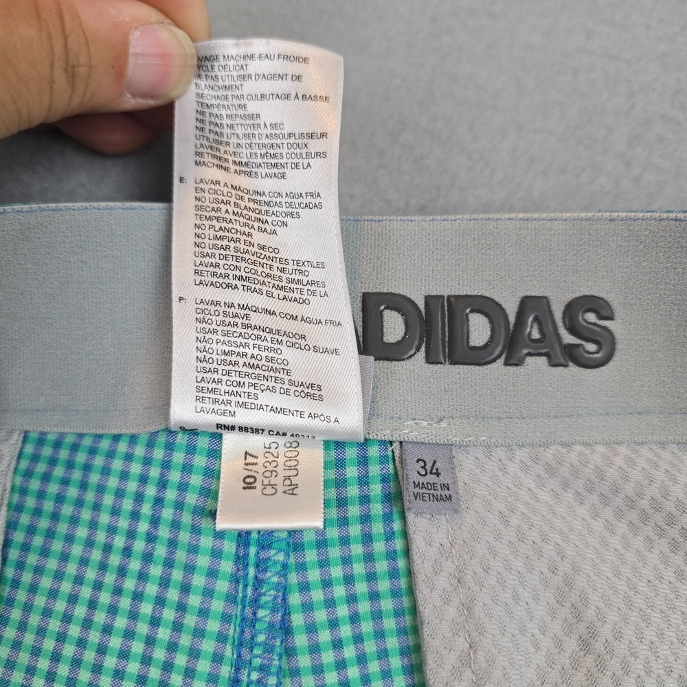 Gingham Plaid Stretch Performance Adidas Golf Shorts Mens 34 Green Blue - Picture 8 of 9